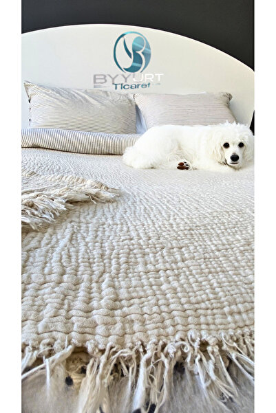 TruyTowel %100 PAMUKLU MÜSLİN PİKE ÇİFT KİŞİLİK İVORY