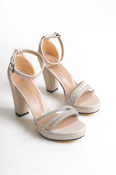 AYDOĞDU by ünal Beige Satin Stone Bag (Without Bag) Stone Thick Heel Dress Shoes Combination