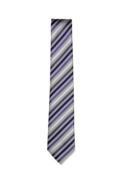 1001 Kravat Lilac Purple White Gray Striped 7 cm Wide Slim Tie