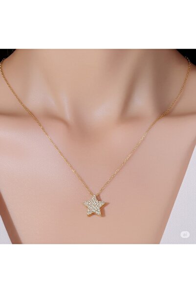 FAMEMUS ACCESSORY الصلب سلسلة ذهبية اللون الزركون حجر ستار نموذج قلادة المرأة