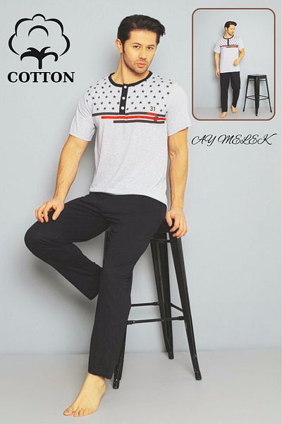 AYMELEK Men's Cotton Pajama Set Cotton Shirt and Pajama Set