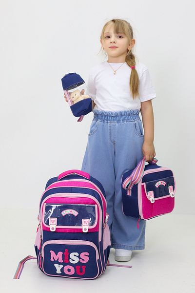 Probag Set de 3 genți de școală Miss You Rucsac Cutie de prânz Suport stilou Jucărie de plus pentru școala primară