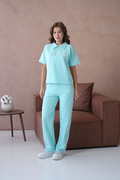 BRANDENBURG Polo Neck Piping Bg Embroidered Zippered Short Sleeve Tracksuit Set