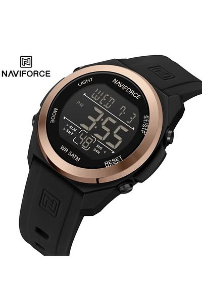 Naviforce Sleek Black and Rose Gold Digital Sports Watch with Silicone Strap Water Resistance