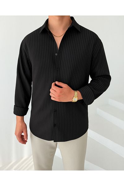 NO1 KONSEPT Cămașă oversize Alaçatı cu mânecă lungă cu dungi negre