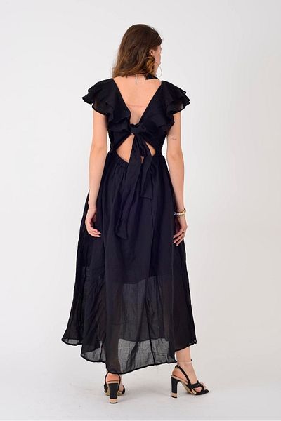 Hazinedan Flora Firfir Detailed Raw Fabric Shoulder Detail Dress