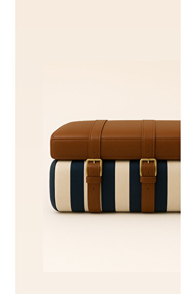 THE IVY CONCEPT STORE Sea Diary Serisi Lacivert Beyaz Çizgi Deri Detaylı Kemerli Puf