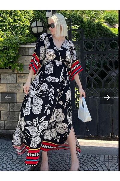 DENİZLİFE Bat Sleeve Waist Elastic Slit Detail Dress