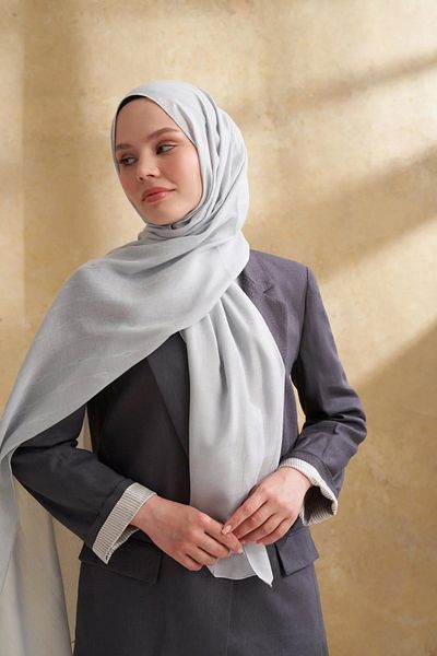 ARMANDA Silver Cotton Modal Aden Pattern Shawl 3355