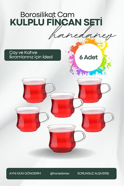 Hanedanev 6Pcs Borosilicate Heat Resistant Glass Mug with Handle Tea and Coffee Cup 250ml
