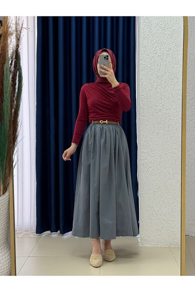 MİHRA STORE Erna Belted Poplin Skirt-Bn4362 Anthracite