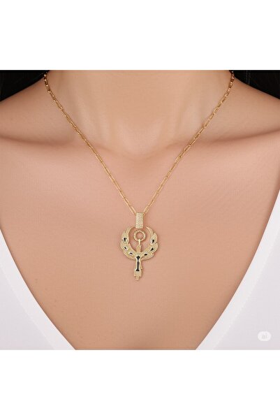 FAMEMUS ACCESSORY قلادة نسائية من الفولاذ باللون الذهبي بحجر الزركون فينيكس م...