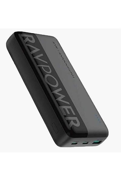 RavPower 20000mAh 20W Power Bank with 2 Type-C Ports and 1 USB-A Port, Smart LED Display, Compact Design, Black