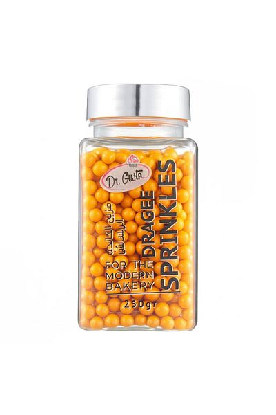 Dr. Gusto 4 mm Orange Beads Sugar 250 g – Cake and Dessert Decoration Sugar