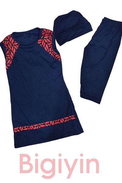 bigiyin Navy Blue Children's Swimsuit with Straps and Leggings Children's Swimsuit Pool Sea Swimsuit