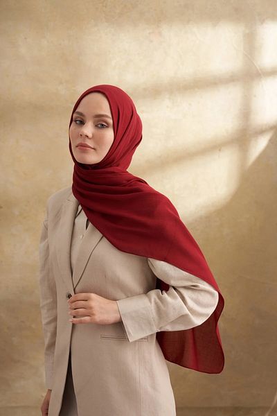 ARMANDA Burgundy Cotton Modal Aden Pattern Shawl 3355