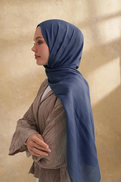 ARMANDA Navy Blue Cotton Modal Aden Pattern Shawl 3355