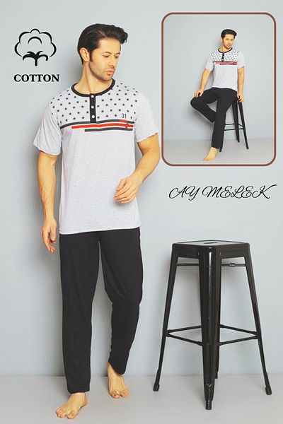 AYMELEK Men's Cotton Pajama Set Cotton Shirt and Pajama Set
