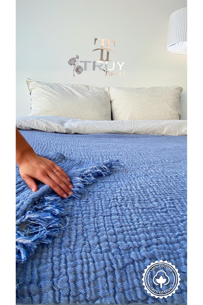 TruyTowel %100 PAMUKLU MÜSLİN PİKE ÇİFT KİŞİLİK PETROL MAVİ