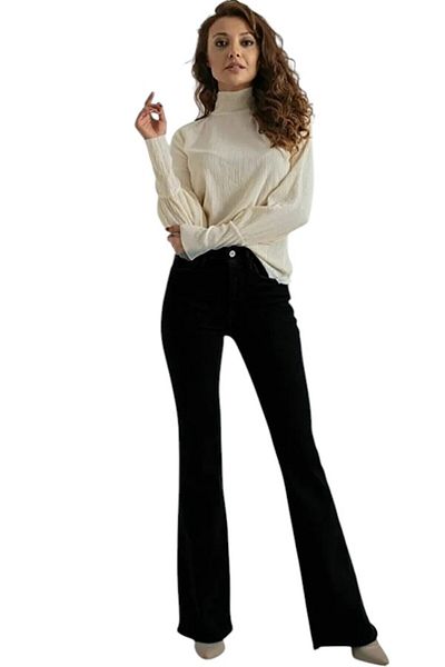 byhaziran butik Chlooen Women's High Waist Black Denim Flare Jeans