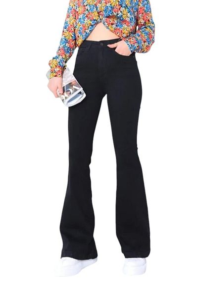 byhaziran butik Sammu Women's Black Lycra High Waist Spanish Leg Jeans