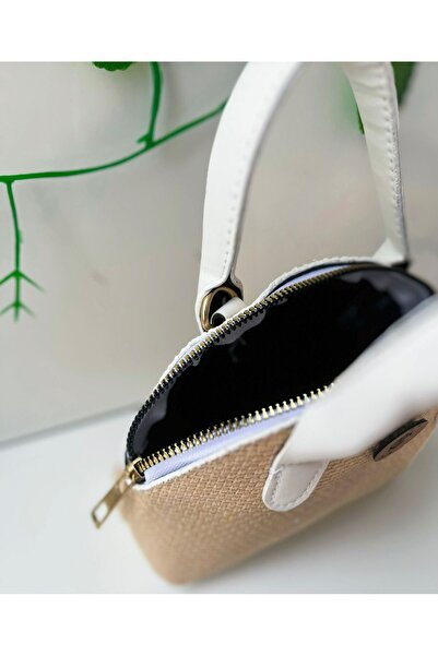 h&c bag butik Black Straw Textured Mini Top Handle Bag