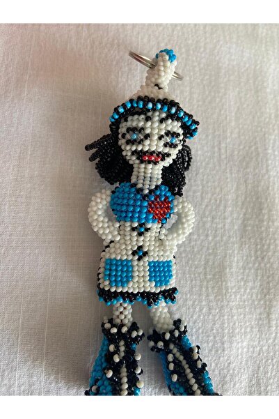 Handmade KUM BONCUK EL İŞİ MAVİLİ FADİME BEBEK ANAHTARLIK