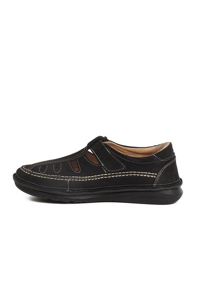 AYAKMOD Black Suede Genuine Leather Men's Velcro Casual Shoes 2623 m