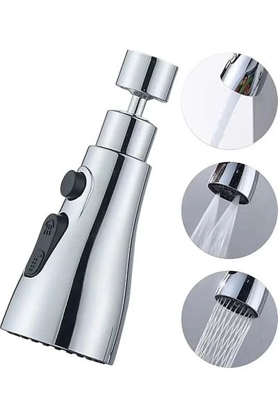 LUXE Chrome 3-Function Kitchen Sink Head, 720 Degree Rotating, Water Saving, Stylish and Durable