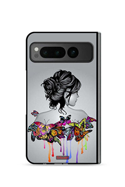 Tolwak غطاء حماية لهاتف جوجل بيكسل فولد 5G برسومات فراشات وفتاة فنية تجريدية