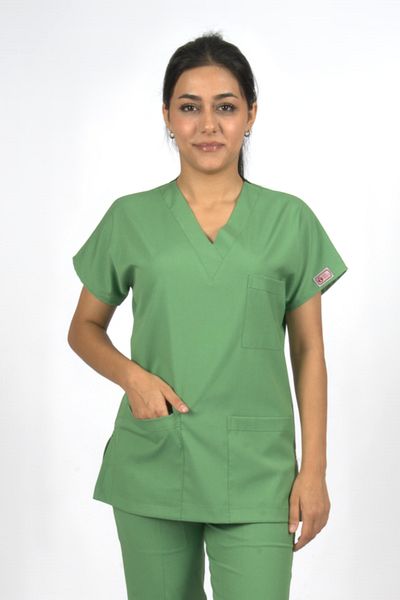 SEZA TEKSTİL Grass Green Premium Flex Unisex Lycra Scrubs Doctor Nurse Uniform Single Top