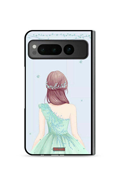 Tolwak غطاء حماية لهاتف جوجل بيكسل فولد 5G - فتاة لطيفة ترتدي فستانًا زهريًا