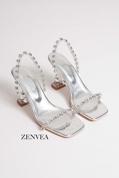 Zenvea Parker Hologram Stone Detailed Heeled Women's Slippers