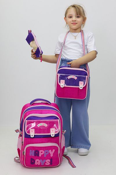 Probag Set de genți pentru fete Happy Days, 3 piese, rucsac, cutie de prânz, suport pentru stilou, jucărie de plus pentru școala primară, cadou