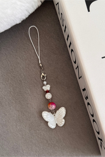 WhimsyWhite White Butterfly and Rose Design Phone Charm - Coquette Phone Deco...