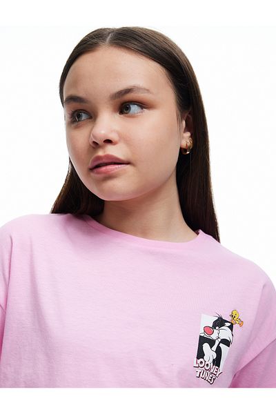 Koton New Season Oversize T-Shirt Licensed Slyvester Printed Short Sleeve Crew Neck Cotton
