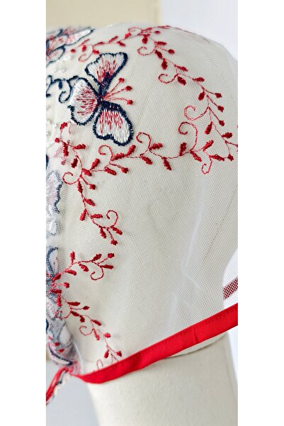 Handmade Betty Bands Colorful Flower Embroidered Red Edge Bandana – Tie-Up Model
