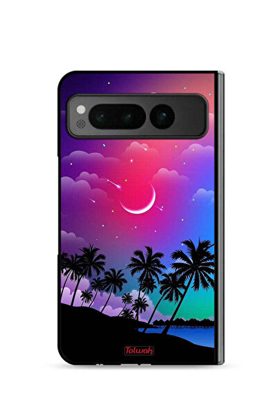 Tolwak غطاء حماية لهاتف جوجل بيكسل فولد 5G برسومات القمر في الليل