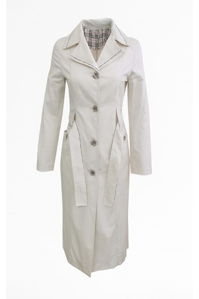 İLİ I01411 Women's Linen Button Front Trench Coat - Ecru - St01411-Ecru-44