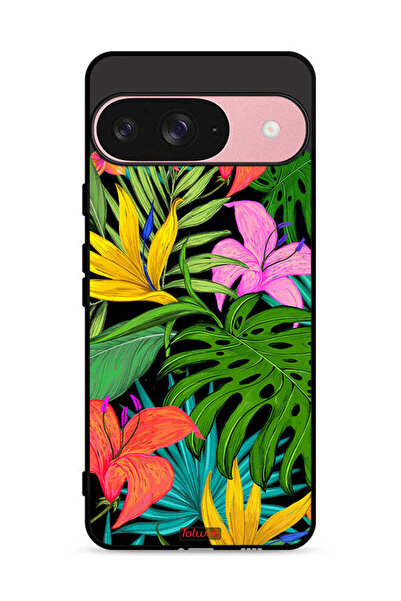 Tolwak غطاء حماية لجهاز Google Pixel 9 بنقشة زهور استوائية وأوراق الشجر
