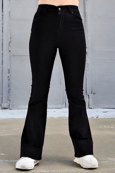 byhaziran butik Pina Black Colorfast Lycra High Waist Spanish Leg Jeans