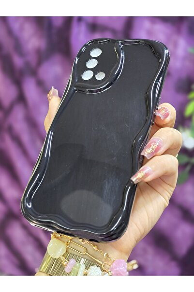 Magic Ring OPPO A74 Uyumlu 3D Dalga Kenarlı Siyah Telefon Kılıfı