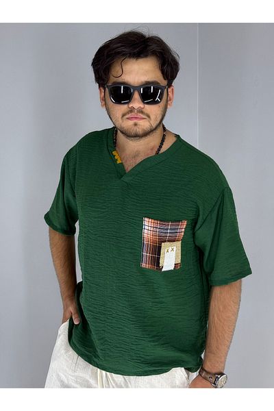 MARESHAL Handmade Collar and Straw Pocket Oversize T-Shirt (Khaki)