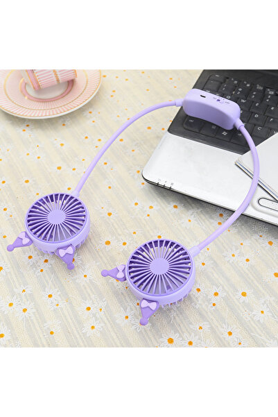Livava Kuromi Boyunluk Fan, 2 Kademeli, Usb li ve Şarj Edilebilir, Mor, 70 cm
