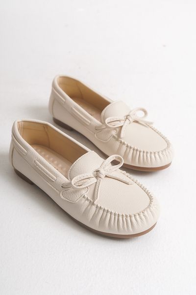 Ayakkabı Delisiyim Women's Ballet Beige Bow Accessory Rölax Mary Comfortable Orthopedic Sole Lightweight Casual Shoes