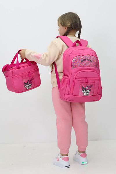 Probag Melody Kuromi Geantă de școală din 3 piese Rucsac Cutie de prânz Suport stilou Jucărie de plus Cadou Școala primară