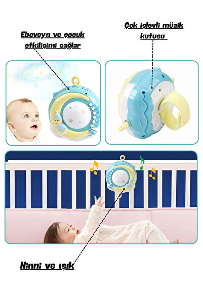welcomein Pilli Işıklı Müzikli Kumandalı Projektörlü Bebek Dönencesi Çıngıraklı Yatıştırıcı Set 0+