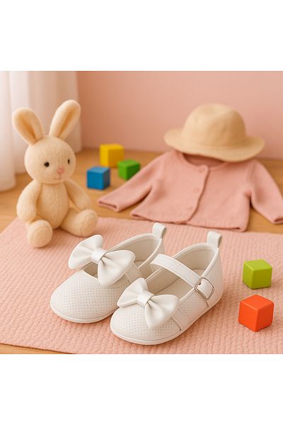 Uğur bebe 18No 0-6Months Clara Model Baby Girl Soft Sole Booties Shoes with Buckle Bow and Velcro First Step