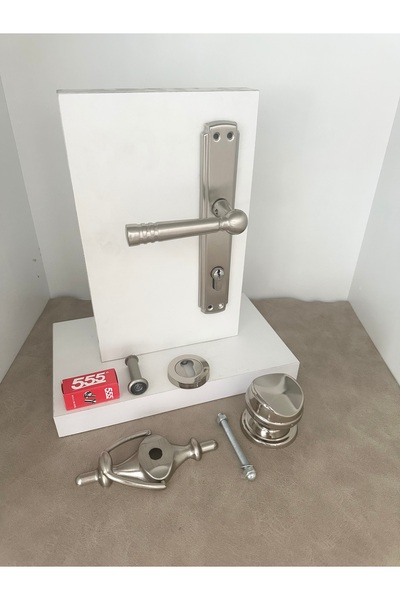 KOLDOOR Osmanlı Nikel Saten Sol Basar Çelik Kapı Kolu Dürbün Tak Tak Tokmak Seti