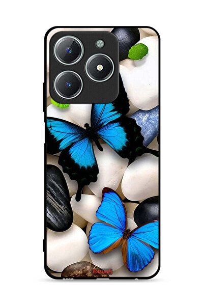 Tolwak غطاء حماية لهاتف Realme C63 4G بنقشة فراشات على الحجارة